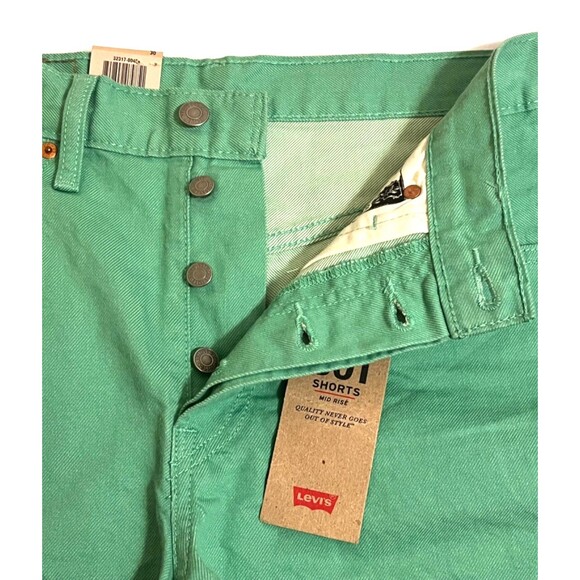 LEVI'S 501 Green Cuffed Mid-Rise Non-Stretch Button Fly Denim Shorts 30 (32) NWT - Picture 3 of 7